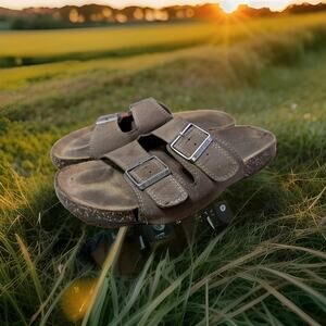 Woodstock Men's Brown Tan Leather Sandals Slide Double Buckle Comfort Sz 9 - 10